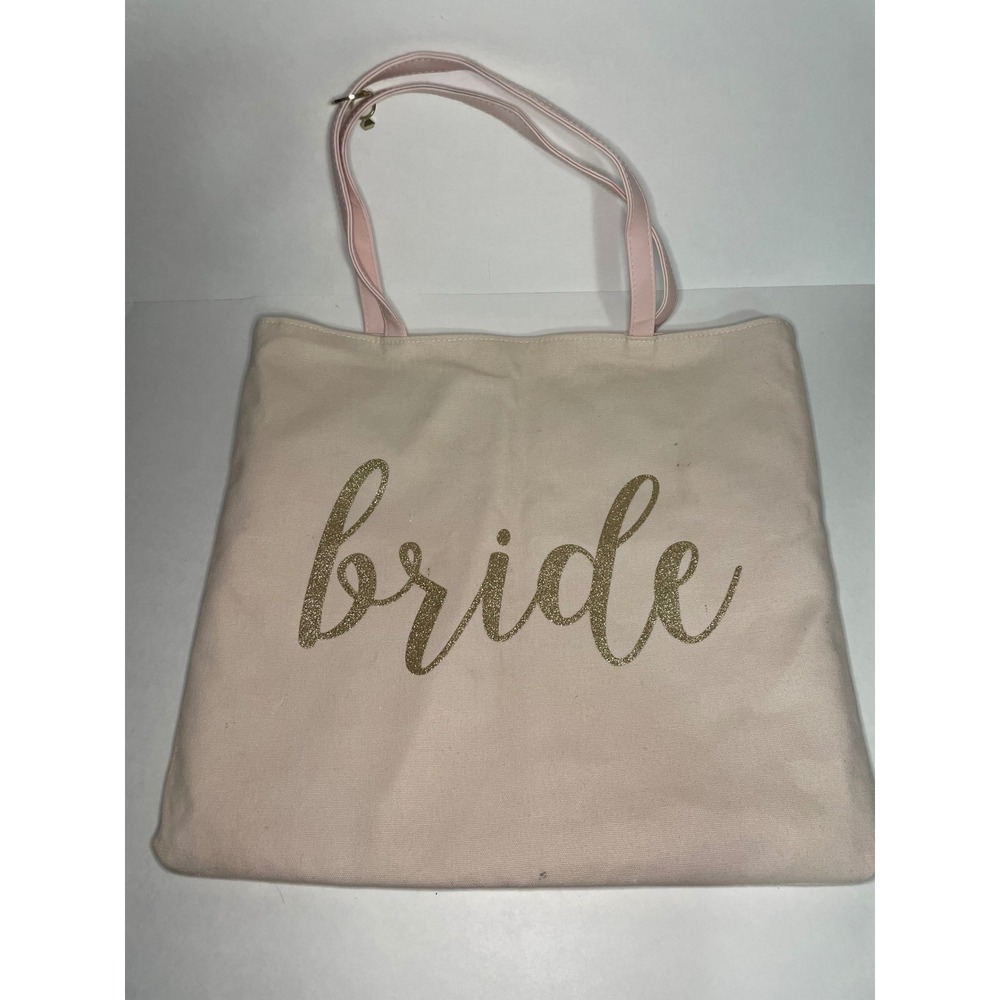 RevirsibleTote Bag OS Pink Good Bride Honeymoon Vibes Canvas Glitter